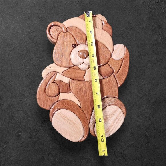 Set of 3 Wooden Intarsia Teddy Bear Wall Plaques Nursery Cottagecore Decor - Picture 7 of 8